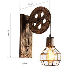 Wooden Wild West Pulley Wall Lamp