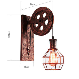 Wooden Wild West Pulley Wall Lamp