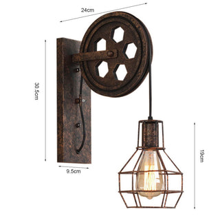 Wooden Wild West Pulley Wall Lamp